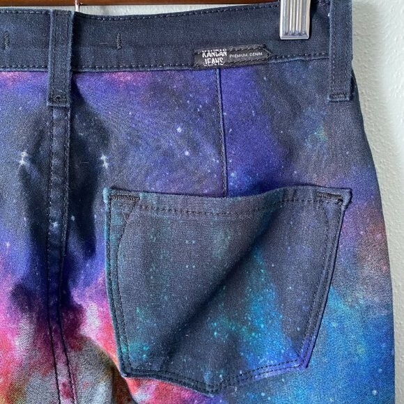 KanCan Skinny Stretch Black Rainbow Galaxy Astronomy Space Mid Rise Jeans Size 1 - Picture 6 of 14